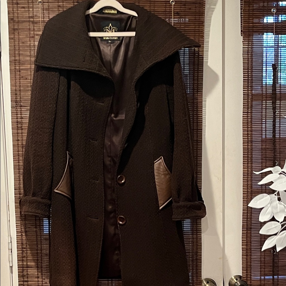 Mackage Dark Brown coat with Tan leather Accents